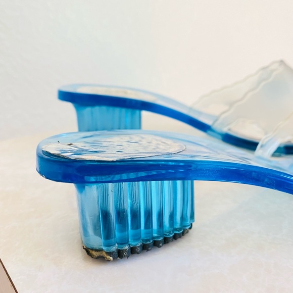 Vintage 90s Y2K Flower Blue Plastic Sandals RARE - Picture 2 of 10